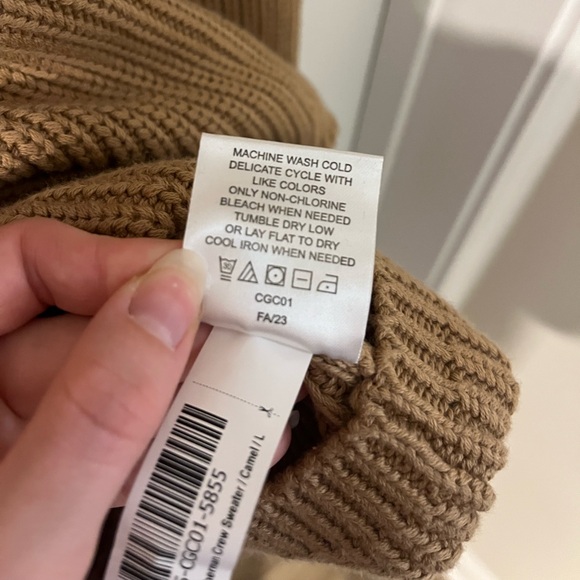 QUINCE 100% Organic Cotton Fisherman Crew Sweater Camel- large - Picture 6 of 7